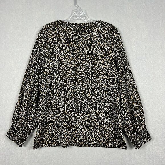 Kobi Halperin Top Size Medium Leopard Print Long Sleeve Smocked Cuff Oversized - Picture 12 of 12